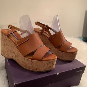 Ralph Lauren Purple Collection Wedge Leather Sandals. 37.5. Y2K